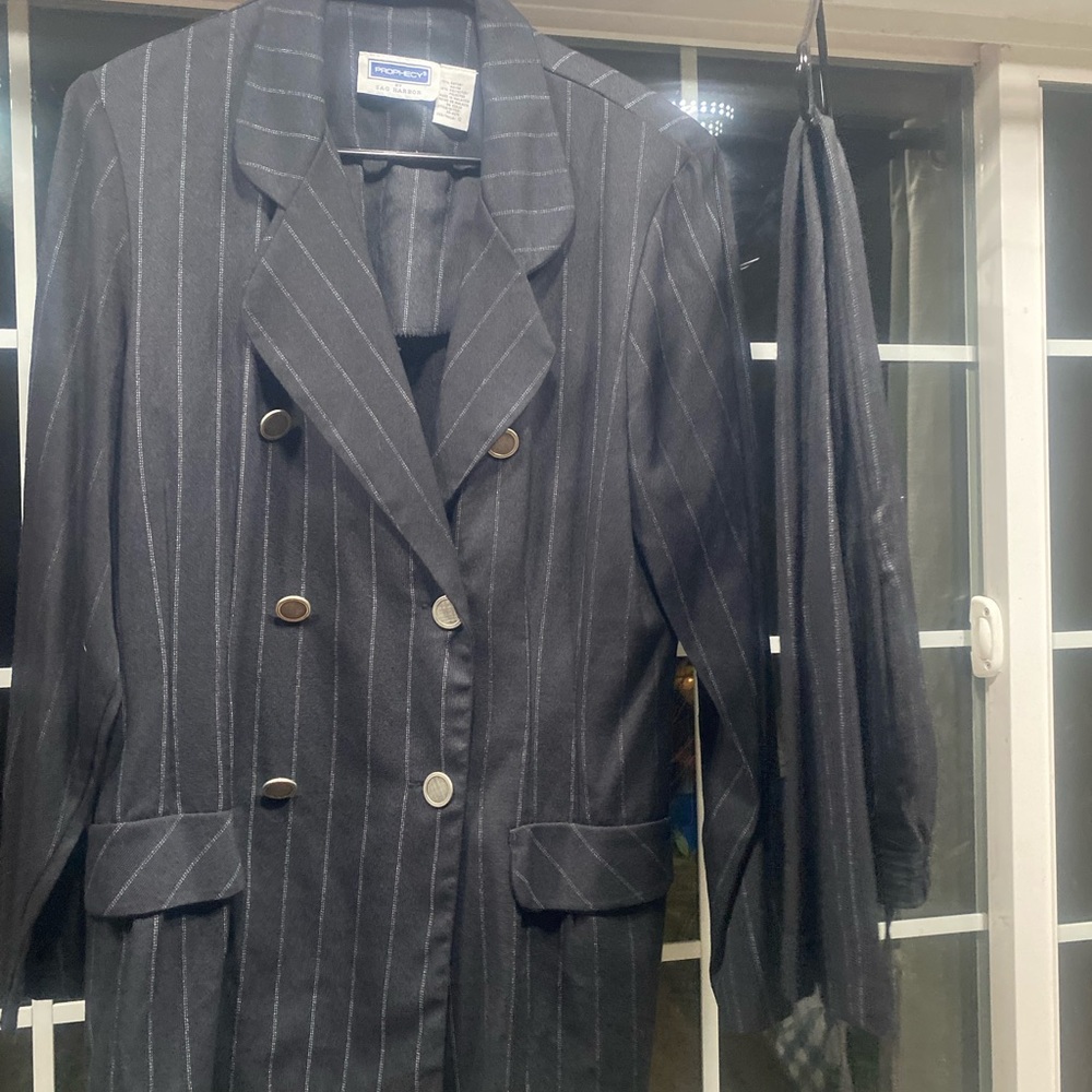Charcoal Pinstripe Double-Breasted Blazer With Pa… - image 1
